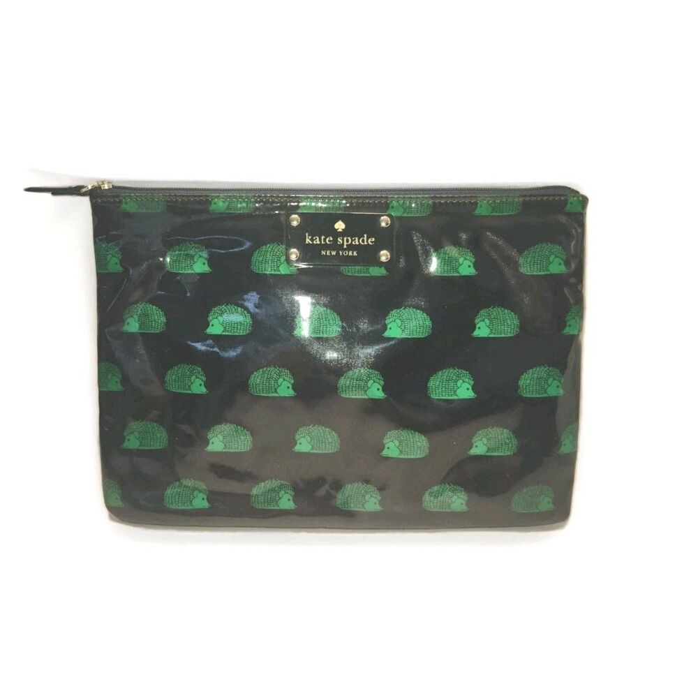 Rare Kate Spade HedgeHog Daycation Clutch Cosmetic Bag Zippered Blue Green NEW